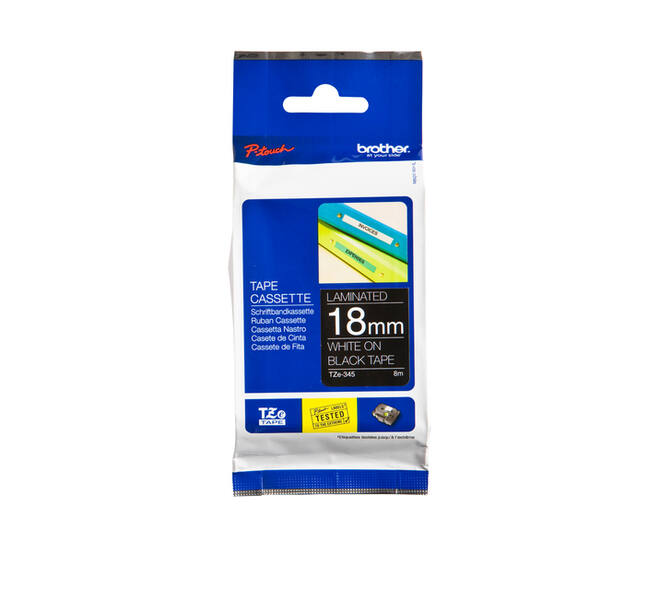 Labeltape Brother P-touch TZe-345 standaard 18mm wit op zwart