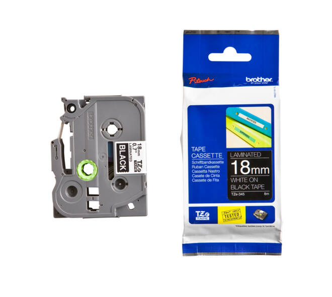 Labeltape Brother P-touch TZe-345 standaard 18mm wit op zwart