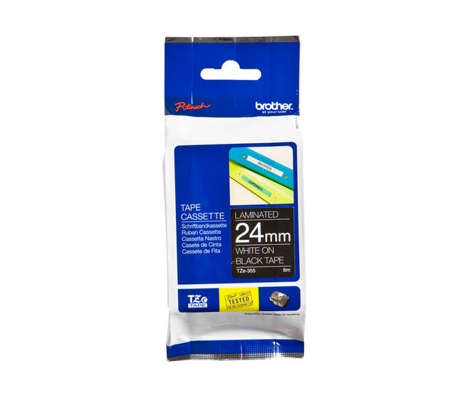 Labeltape Brother P-touch TZe-355 standaard 24mm wit op zwart
