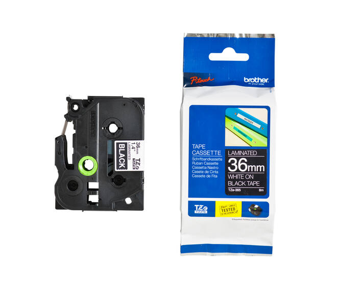 Labeltape Brother P-touch TZe-365 standaard 36mm wit op zwart