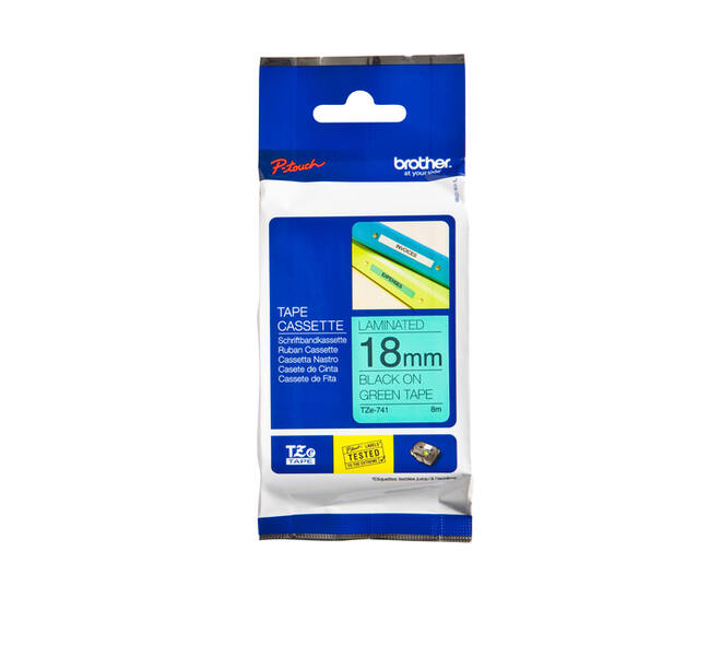 Labeltape Brother P-touch TZe-741 standaard 18mm zwart op groen