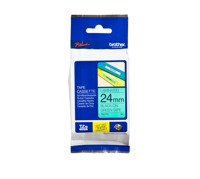 Labeltape Brother P-touch TZe-751 standaard 24mm zwart op groen