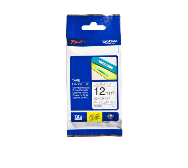 Labeltape Brother P-touch TZe-M31 mat 12mm zwart op transparant