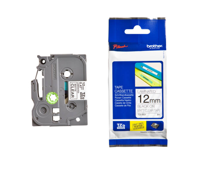Labeltape Brother P-touch TZe-M31 mat 12mm zwart op transparant