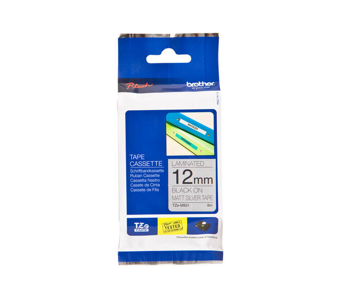 Labeltape Brother P-touch TZe-M931 metallic 12mm zwart op zilver