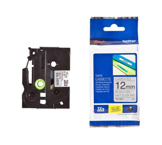 Labeltape Brother P-touch TZe-M931 metallic 12mm zwart op zilver