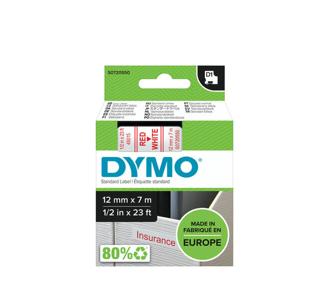 Labeltape Dymo LabelManager D1 polyester 12mm rood op wit