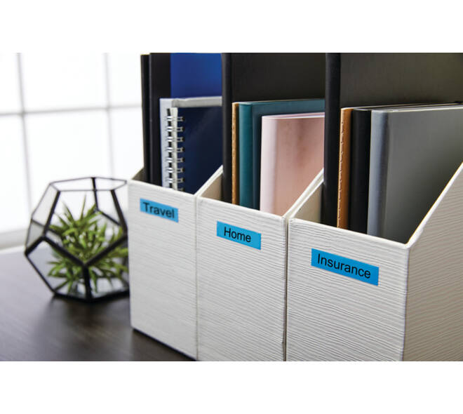 Labeltape Dymo LabelManager D1 polyester 12mm zwart op blauw