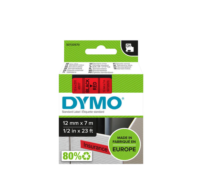Labeltape Dymo LabelManager D1 polyester 12mm zwart op rood