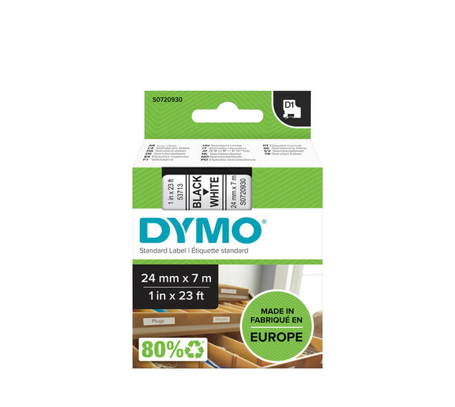 Labeltape Dymo LabelManager D1 polyester 24mm zwart op wit