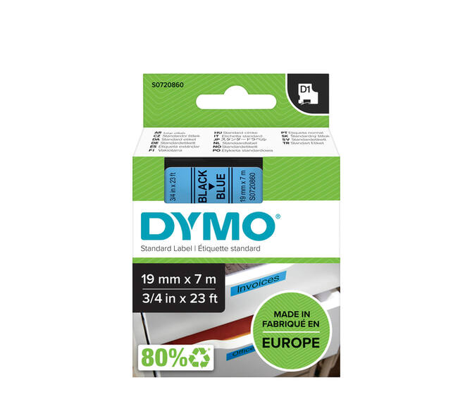 Labeltape Dymo LabelManager D1 polyester 19mm zwart op blauw
