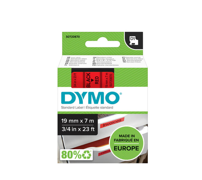 Labeltape Dymo LabelManager D1 polyester 19mm zwart op rood