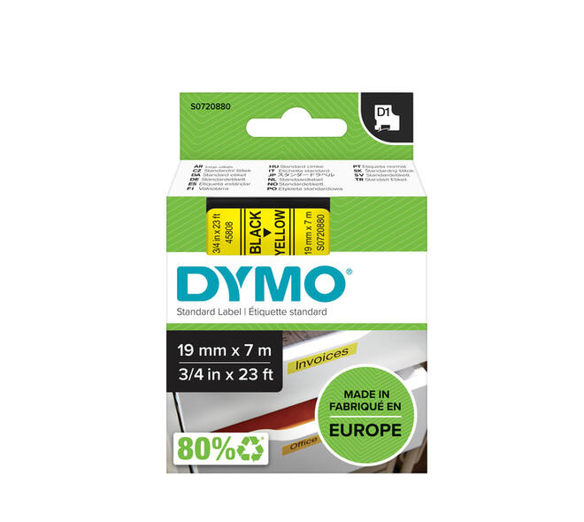 Labeltape Dymo LabelManager D1 polyester 19mm zwart op geel