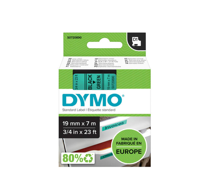 Labeltape Dymo LabelManager D1 polyester 19mm zwart op groen