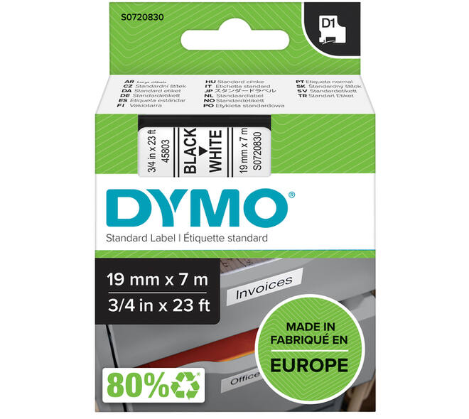 Labeltape Dymo LabelManager D1 polyester 19mmx7m zwart op wit