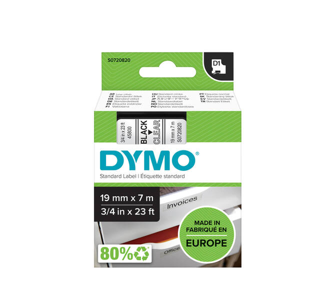 Labeltape Dymo LabelManager D1 polyester 19mm zwart op transparant