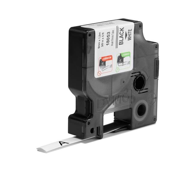 Labeltape Dymo Rhino industrieel krimpkous 9mm zwart op wit