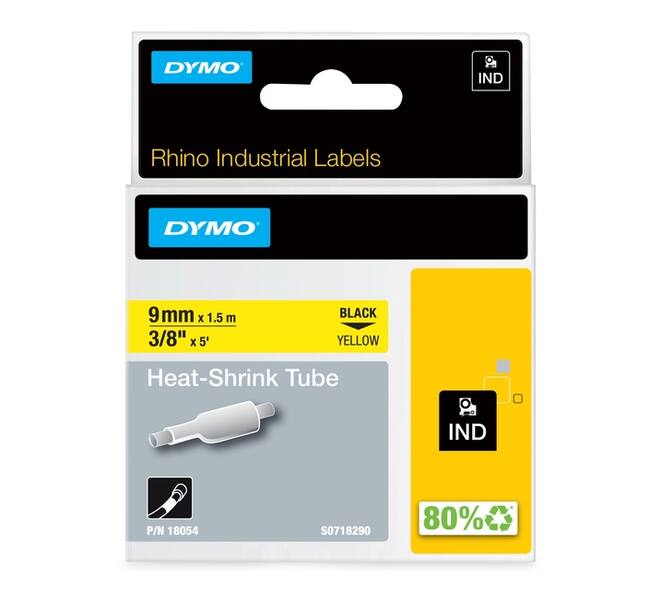 Labeltape Dymo Rhino industrieel krimpkous 9mm zwart op geel