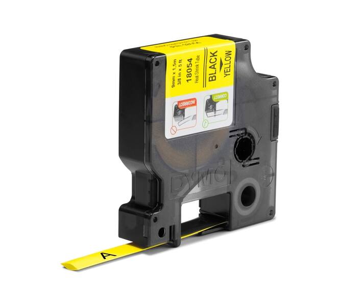 Labeltape Dymo Rhino industrieel krimpkous 9mm zwart op geel