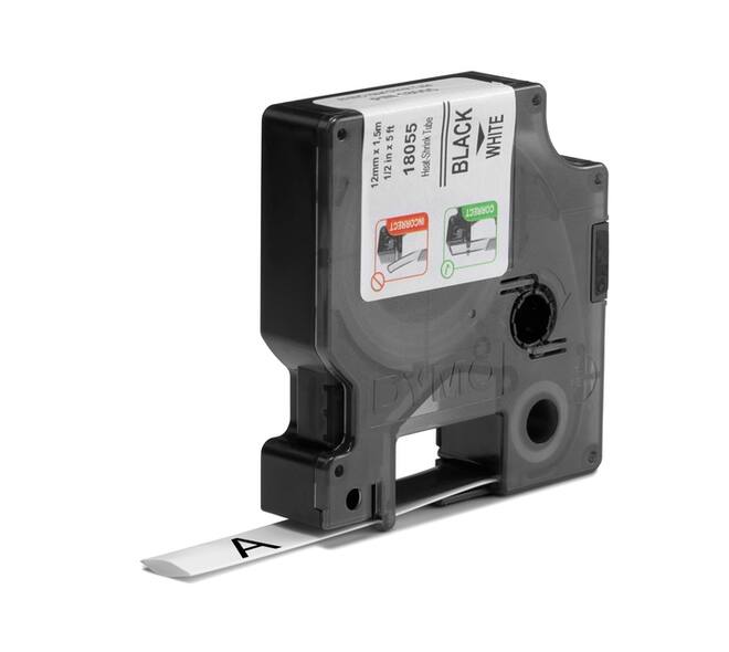Labeltape Dymo Rhino industrieel krimpkous 12mm zwart op wit