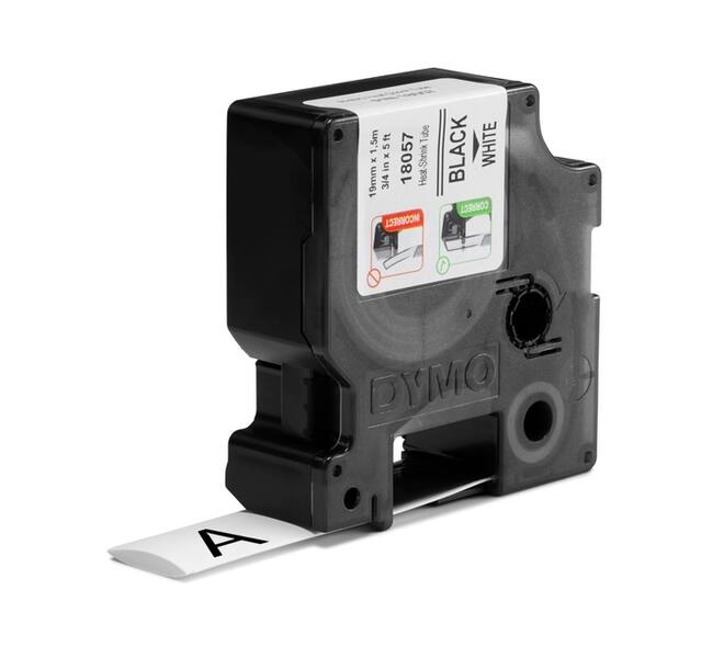 Labeltape Dymo Rhino industrieel krimpkous 19mm zwart op wit