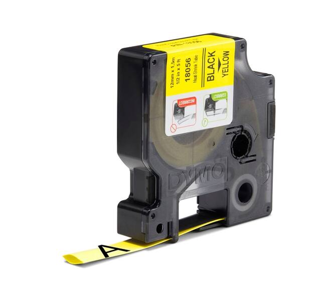Labeltape Dymo Rhino industrieel krimpkous 12mm zwart op geel