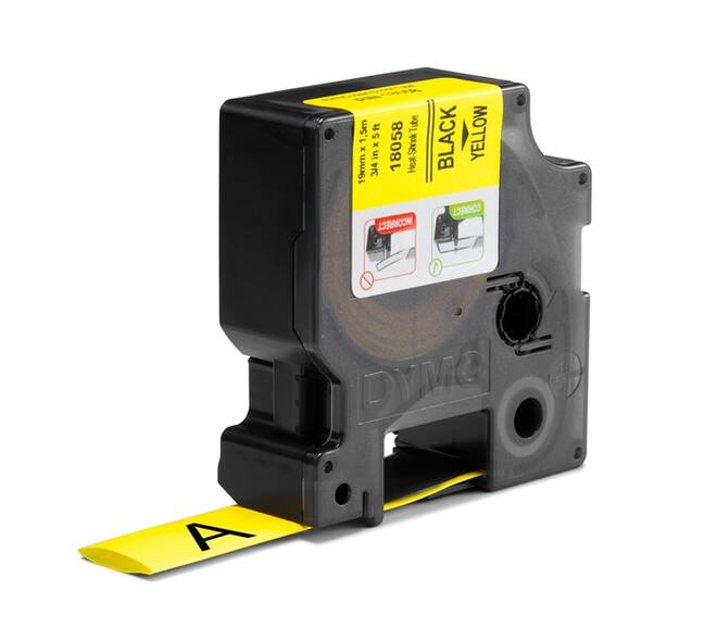 Labeltape Dymo Rhino industrieel krimpkous 19mm zwart op geel