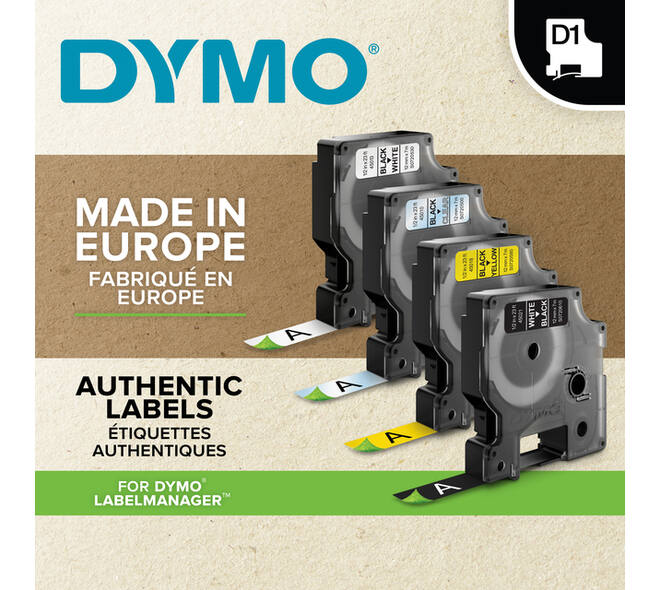 Labeltape Dymo LabelManager D1 polyester 6mm zwart op transparant