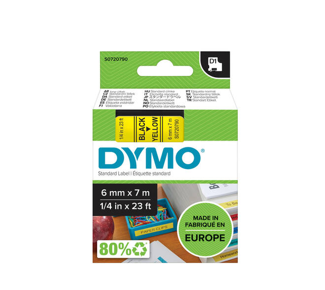 Labeltape Dymo LabelManager D1 polyester 6mm zwart op geel
