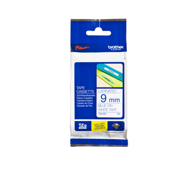 Labeltape Brother P-touch TZe-223 standaard 9mm blauw op wit
