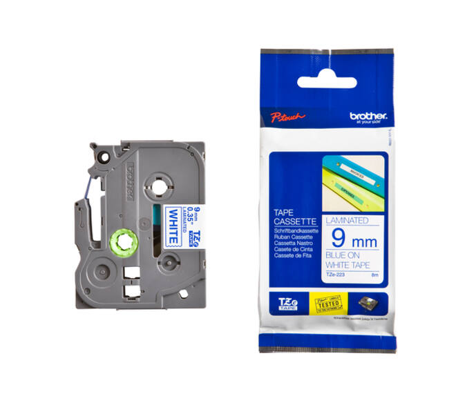 Labeltape Brother P-touch TZe-223 standaard 9mm blauw op wit