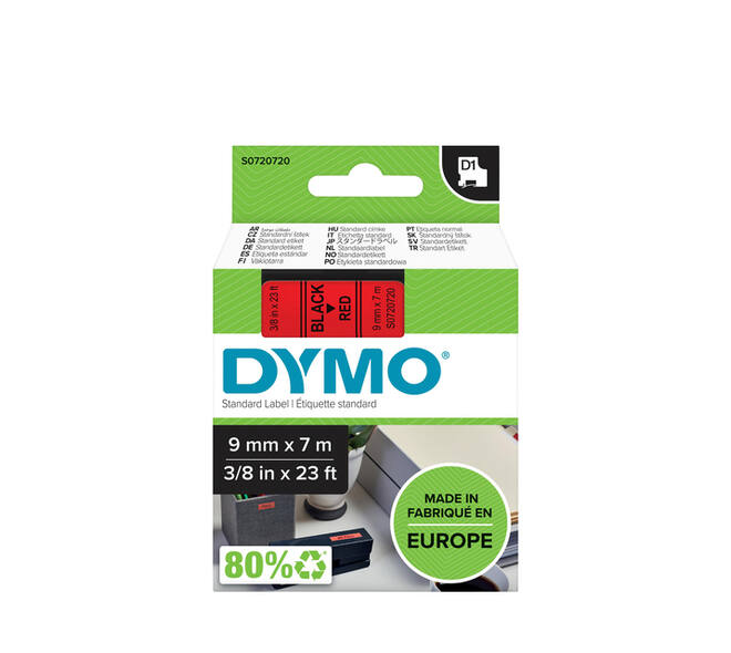 Labeltape Dymo LabelManager D1 polyester 9mm zwart op rood