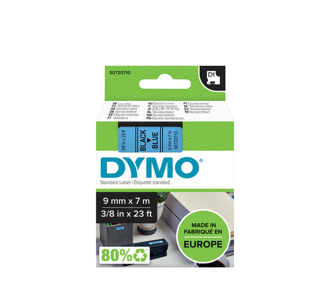 Labeltape Dymo LabelManager D1 polyester 9mm zwart op blauw