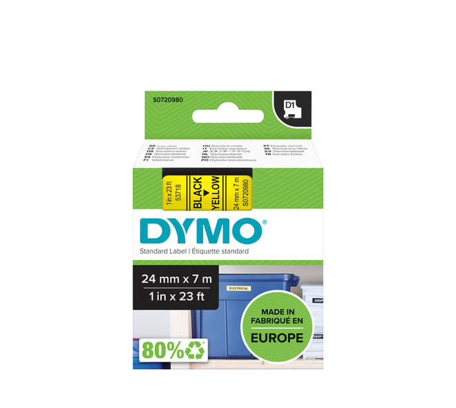 Labeltape Dymo LabelManager D1 polyester 24mm zwart op geel