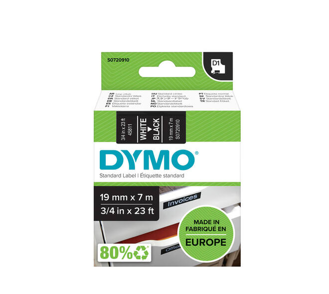 Labeltape Dymo LabelManager D1 polyester 19mm wit op zwart
