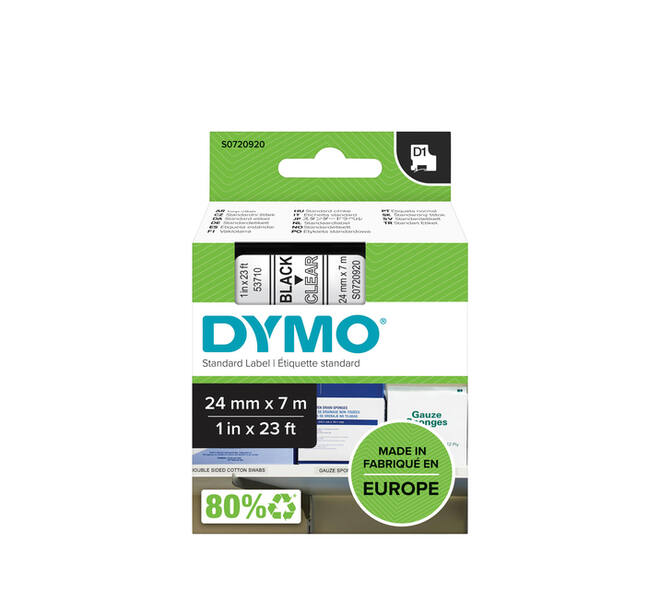 Labeltape Dymo LabelManager D1 polyester 24mm zwart op transparant