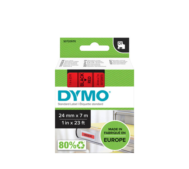 Labeltape Dymo LabelManager D1 polyester 24mm zwart op rood