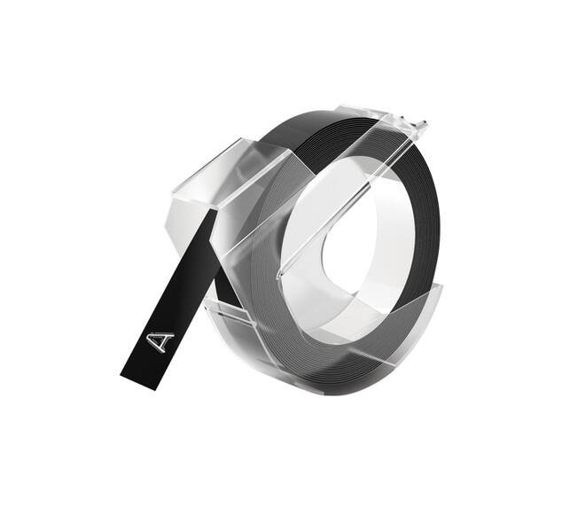 Reliëftape Dymo embossing plastic 9mm wit op zwart