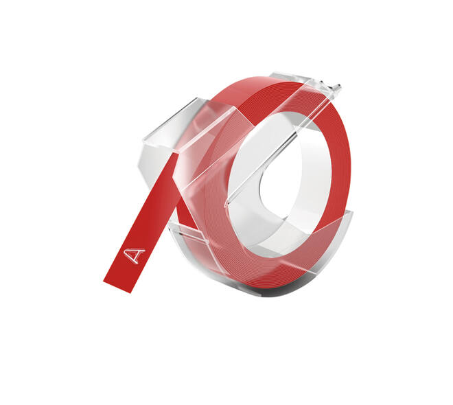 Reliëftape Dymo embossing vinyl 9mm wit op rood