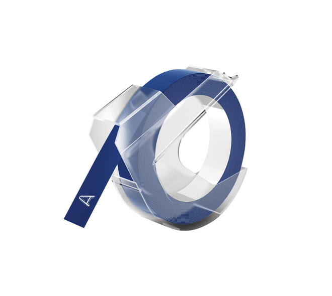 Reliëftape Dymo embossing vinyl 9mm wit op blauw