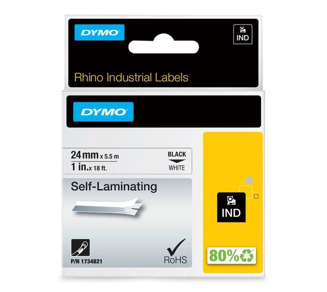 Labeltape Dymo Rhino industrieel zelflaminerend 24mm zwart op wit