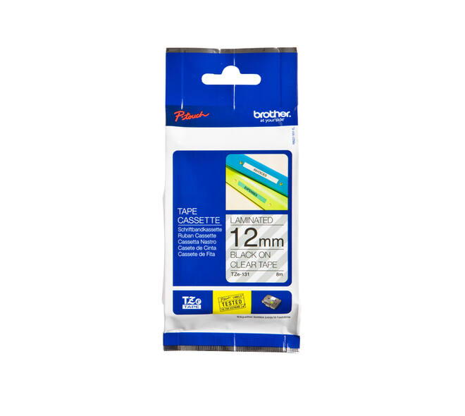 Labeltape Brother P-touch TZe-131 standaard 12mm zwart op transparant