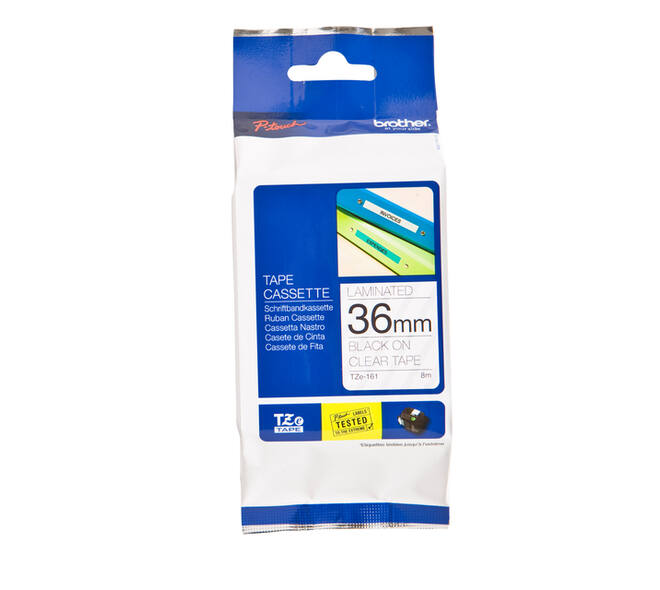 Labeltape Brother P-touch TZe-161 standaard 36mm zwart op transparant