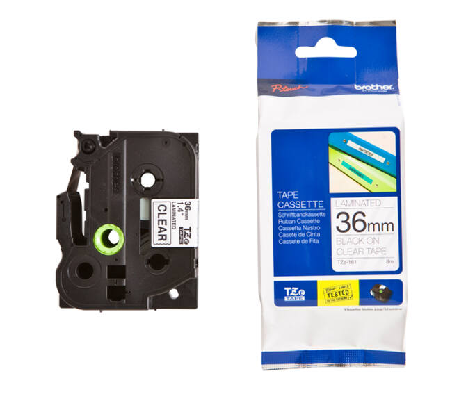 Labeltape Brother P-touch TZe-161 standaard 36mm zwart op transparant