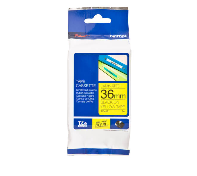 Labeltape Brother P-touch TZe-661 standaard 36mm zwart op geel