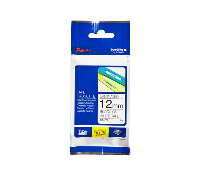 Labeltape Brother P-touch TZe-231 standaard 12mm zwart op wit