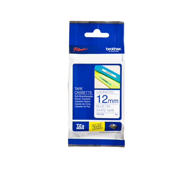 Labeltape Brother P-touch TZe-233 standaard 12mm blauw op wit