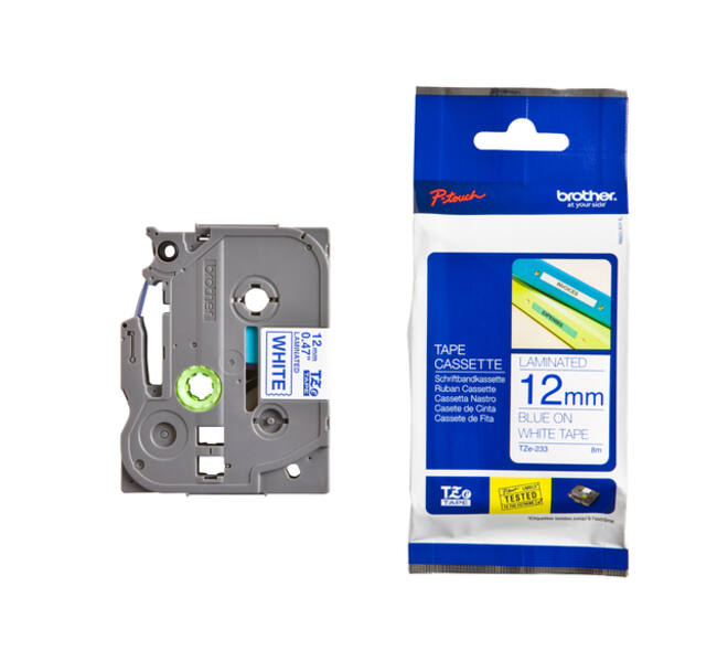 Labeltape Brother P-touch TZe-233 standaard 12mm blauw op wit