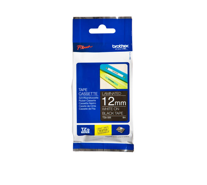 Labeltape Brother P-touch TZe-335 standaard 12mm wit op zwart