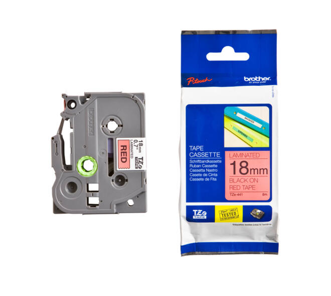 Labeltape Brother P-touch TZe-441 standaard 18mm zwart op rood